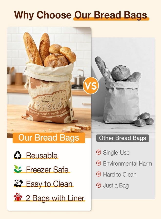 CarryWise Reusable Bread Bags for Homemade Sourdough with Date Keychains and Banneton Liner, 2 Pack Large 17"x12" Freezer Bread Storage with Zipper & Snap Handle for Home Bakers, Picnics & Travel - Image 4